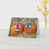 Herbstkürbis mit lustigen Gesichtern Karte (Gelbe Blume)