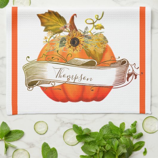 Herbstkürbis Personalisiert Geschirrtuch (Gefaltet)