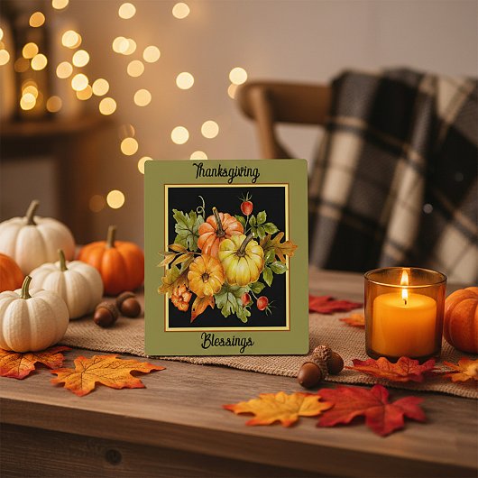 Herbstkürbis und Blätter aus Eiche Fotoplatte