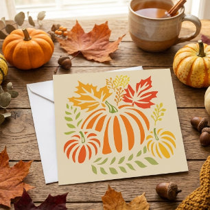 Herbstkürbis und fallende Blätter Karte