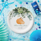 Herbstkürbis und grüne Eukalyptus-Babydusche Pappteller (Party)