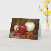 Herbstkürbis und heiße Schokolade Karte (Gelbe Blume)