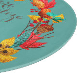 Herbstkürbis und Herbstblattkranz aquamarin orange Schneidebrett (Ecke)