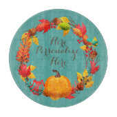 Herbstkürbis und Herbstblattkranz aquamarin orange Schneidebrett (Vorderseite)