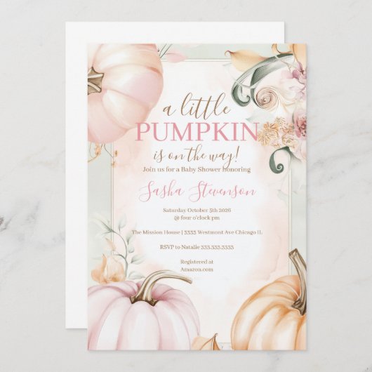 Herbstkürbis Wasserfarbendusche Einladung (Vorne/Hinten)