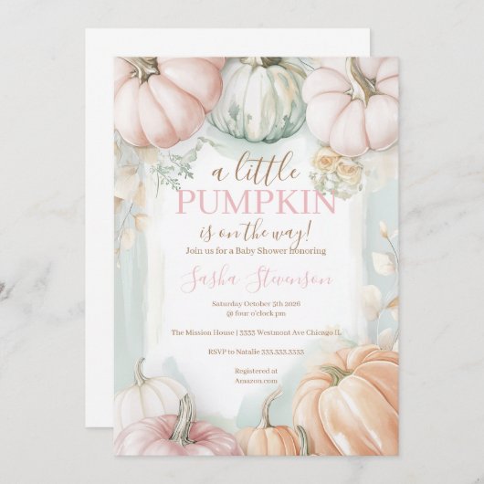 Herbstkürbis Wasserfarbendusche Einladung (Vorne/Hinten)