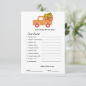 Herbstkürbis: Wohlwünsche für das Baby-Duschspiel Einladung (Stehend Vorderseite)