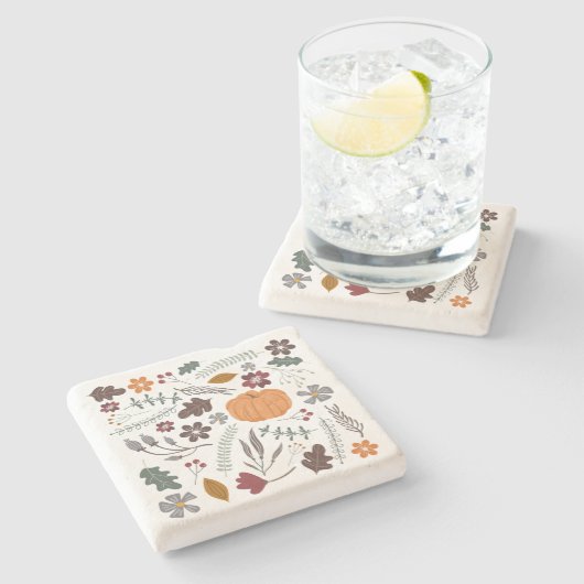 Herbstkürbis zeitgenössisches grafisches Muster Steinuntersetzer (Seitenansicht)