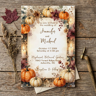 Herbstkürbisse Burgund Floral Rustikale Hochzeit Einladung