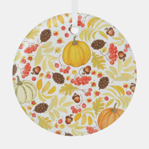 Herbstkürbisse, Eicheln, vintage Hintergrund. Ornament Aus Glas