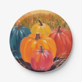 Herbstkürbisse | Herbstlandschaft Aquarell-Kunst Pappteller