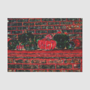 Herbstkürbisse Rot Schwarz Backstein Hintergrund Seidenpapier