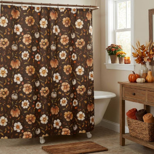 Herbstkürbisse und Blumen Duschvorhang