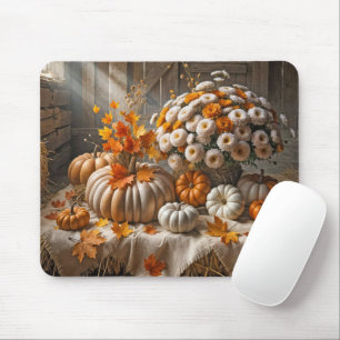 Herbstkürbisse und Chrysanthemen auf einem Heuball Mousepad
