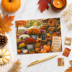 Herbstkürbisse und Chrysanthemen Bauernmarkt  Postkarte