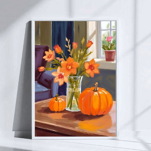 Herbstkürbisstrauß   Orange Blumen Herbst Poster