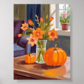 Herbstkürbisstrauß | Orange Blumen Herbst Poster (Vorne)