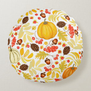 Herbstkürme, Eichhörnchen, Vintager Hintergrund. Rundes Kissen