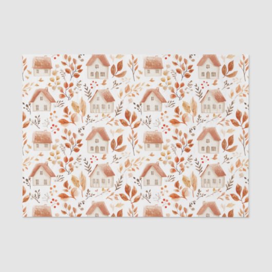 Herbstkürme, Häuser, Blätter Muster-Dekoupage Seidenpapier (Vorderseite)