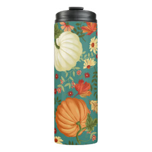 Herbstkürme mit aquamarinem Hintergrund. Mapl Thermosbecher