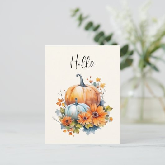 Herbstkürme mit Blume und Blättern Hallo Postkarte (Stehend Vorderseite)