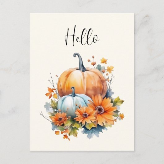Herbstkürme mit Blume und Blättern Hallo Postkarte (Vorderseite)