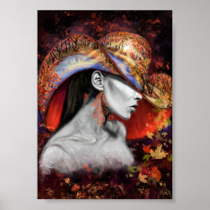 Herbstlady Poster Print - Malerei Art