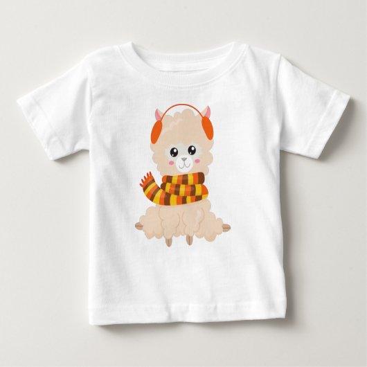Herbstlama, Niedlicher Llama, Llama mit Scarf, Alp Baby T-shirt (Vorderseite)