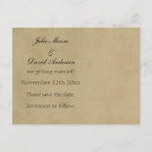 Herbstländerthema Save the Date Hochzeit Ankündigungspostkarte (Rückseite)