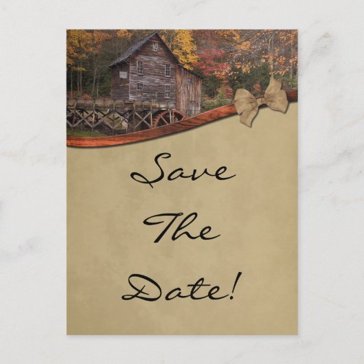 Herbstländerthema Save the Date Hochzeit Ankündigungspostkarte (Vorderseite)