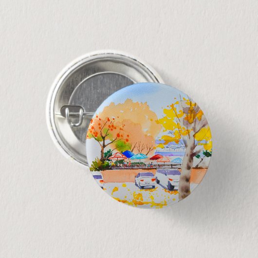 Herbstlandschaft Aquarell Button (Vorne & Hinten)