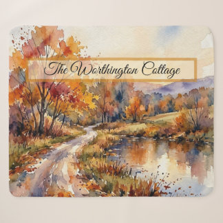 Herbstlandschaft Aquarell Landstraße und Fluss Sherpadecke