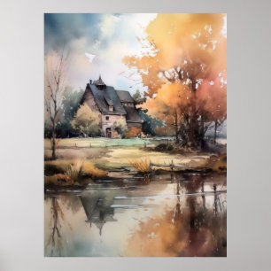 Herbstlandschaft Aquarellbilder drucken Poster