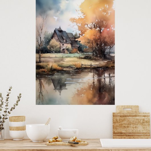 Herbstlandschaft Aquarellbilder drucken Poster (Küche)