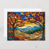 Herbstlandschaft Bleiglas-Illustration Postkarte (Vorne/Hinten)