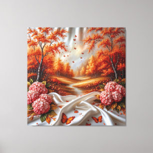 Herbstlandschaft dekoriert mit Hortensien Leinwanddruck