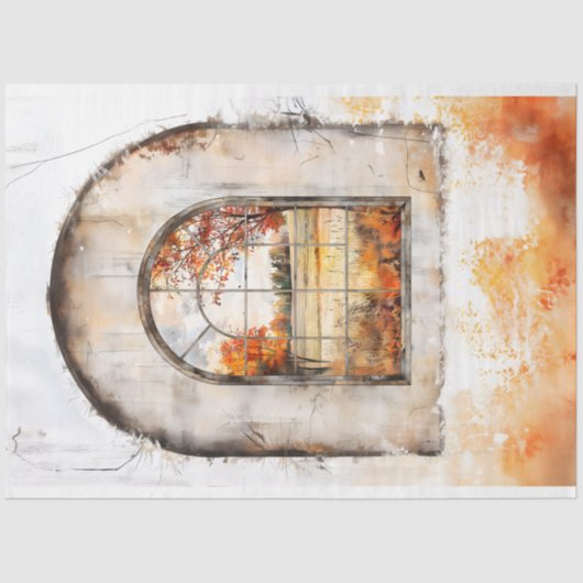 Herbstlandschaft durch Arch-Fenster AM9 Decoupage Seidenpapier (Vorderseite)