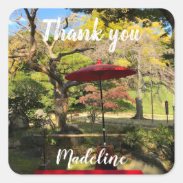 Herbstlandschaft im japanischen Garten Quadratischer Aufkleber