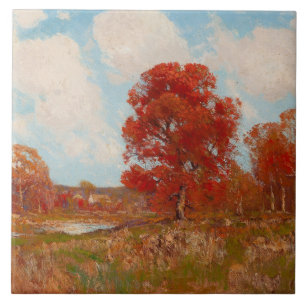 Herbstlandschaft (Ländliche Szene im Herbst) (Rote Fliese
