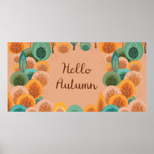Herbstlandschaft mit abstrakter handgezeichneter E Poster