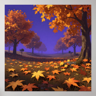 Herbstlandschaft mit Ahornblättern Poster