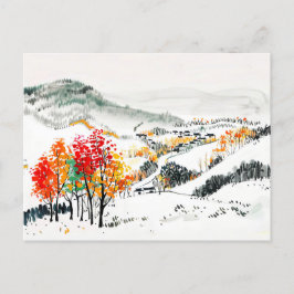 Herbstlandschaft mit Bergdorf Postkarte