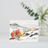Herbstlandschaft mit Bergdorf Postkarte (Stehend Vorderseite)