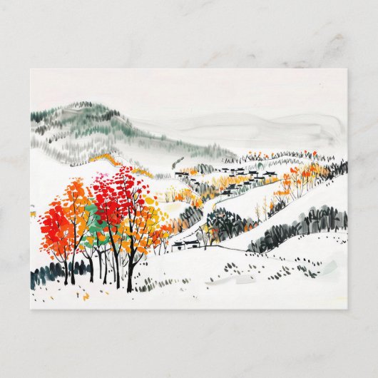 Herbstlandschaft mit Bergdorf Postkarte (Vorderseite)