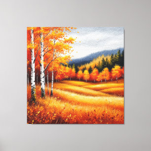Herbstlandschaft mit Birken Leinwanddruck