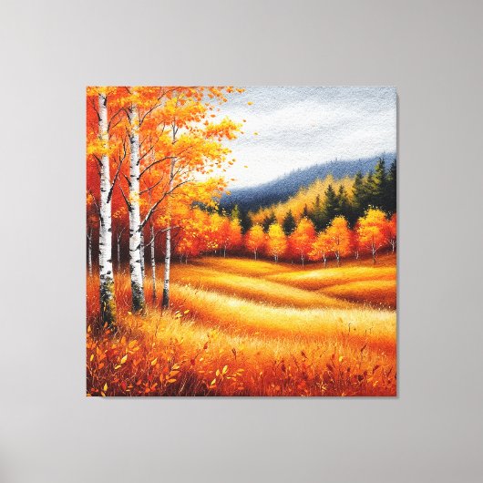 Herbstlandschaft mit Birkenbäumen Leinwanddruck (Vorderseite)