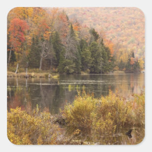 Herbstlandschaft mit See, Vermont, USA 3 Quadratischer Aufkleber