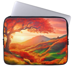 Herbstlandschaft mit Sonnenuntergang Gemälde Kunst Laptopschutzhülle