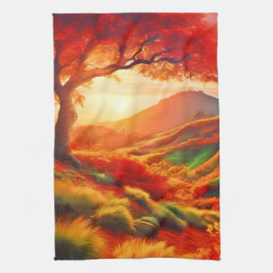 Herbstlandschaft mit Sonnenuntergang Kunstmalerei Geschirrtuch