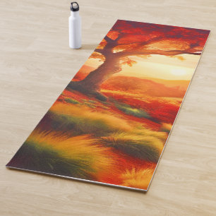 Herbstlandschaft mit Sonnenuntergang Kunstmalerei Yogamatte